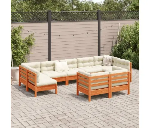 9-Daļīgs Dārza Dīvānu Komplekts, Matrači, Brūns Priedes Koks Vidaxl
