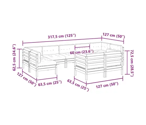 9-Daļīgs Dārza Dīvānu Komplekts, Matrači, Brūns Priedes Koks Vidaxl