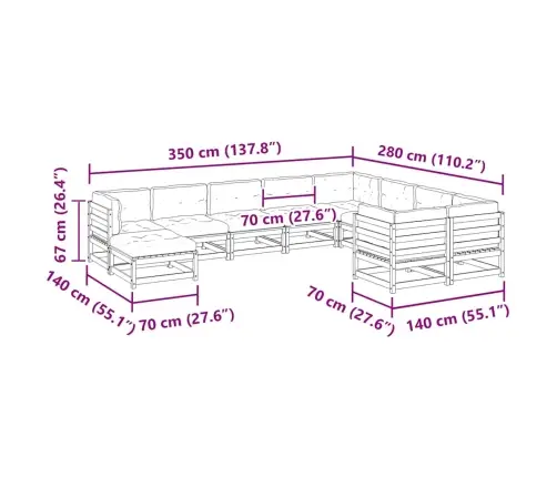 10-Osaline Aiadiivani Komplekt Patjadega, Vahapruun, Männipuit