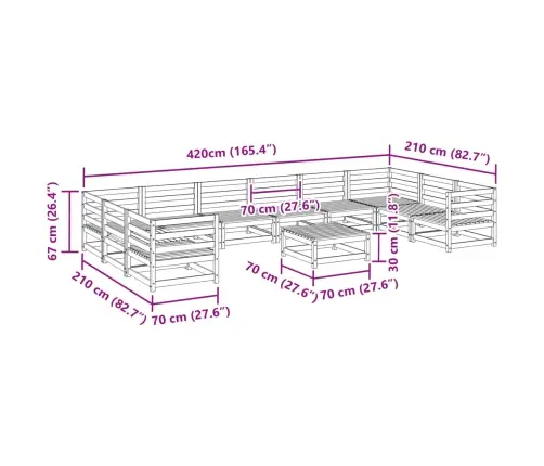 Sodo Sofos Komplektas, 11 Dalių, Vaško Rudas, Pušies Masyvas