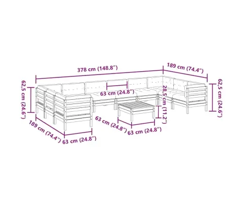 Sodo Sofos Komplektas Su Pagalvėlėmis, 11 Dalių, Vaško, Pušis