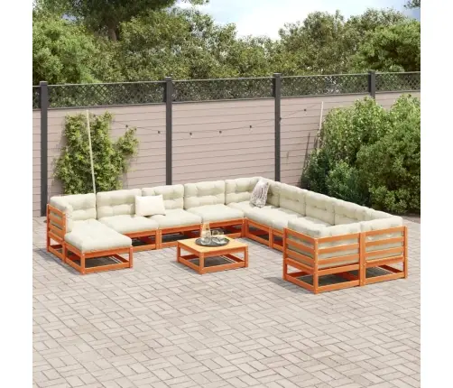 12-Daļīgs Dārza Dīvānu Komplekts Vaska Brūnas Priedes Masīvkoks Vidaxl