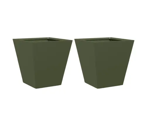 Dārza Puķu Kastes, 2 Gab., Olīvu Zaļas, 30X30X30 Cm, Tērauds Vidaxl