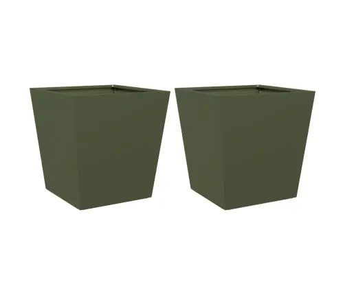 Dārza Puķu Kastes, 2 Gab., Olīvu Zaļas, 40X40X40 Cm, Tērauds Vidaxl