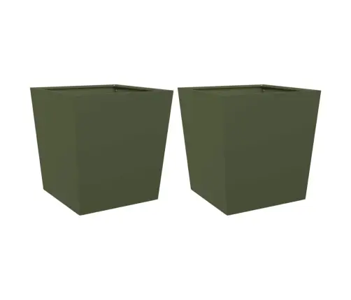 Dārza Puķu Kastes, 2 Gab., Olīvu Zaļas, 50X50X50 Cm, Tērauds Vidaxl