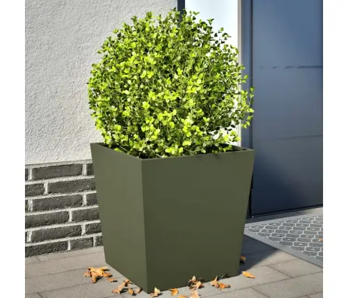 Dārza Puķu Kastes, 2 Gab., Olīvu Zaļas, 50X50X50 Cm, Tērauds Vidaxl