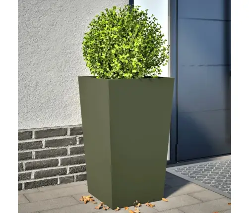 Dārza Puķu Kastes, 2 Gab., Olīvu Zaļas, 45X45X75 Cm, Tērauds Vidaxl