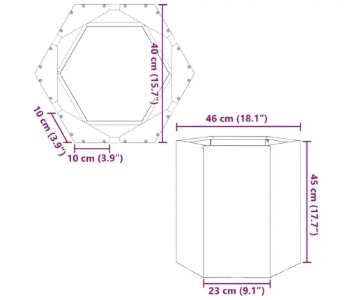 Dārza Puķu Kaste, Pelēka, Sešstūra, 46X40X45 Cm, Tērauds Vidaxl