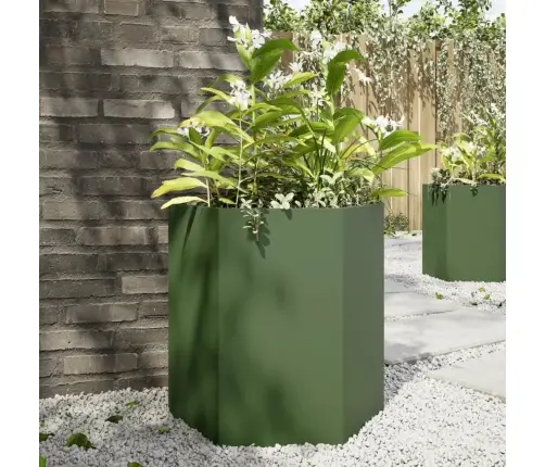 Puķu Kaste, Olīvu Zaļa, Sešstūra, 46X40X45 Cm, Tērauds Vidaxl