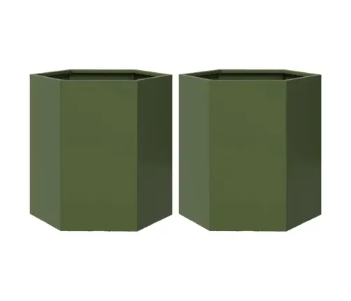 Puķu Kastes, 2 Gab., Olīvu Zaļas, Sešstūra, 46X40X45Cm, Tērauds Vidaxl