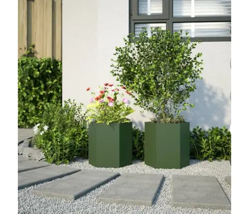 Puķu Kastes, 2 Gab., Olīvu Zaļas, Sešstūra, 46X40X45Cm, Tērauds Vidaxl