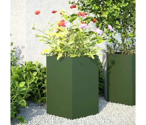 Puķu Kastes, 2 Gab., Olīvu Zaļas, Sešstūra, 46X40X45Cm, Tērauds Vidaxl