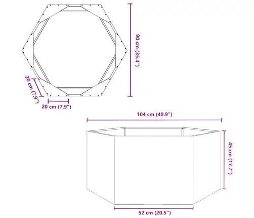 Sodo Lovelis, 104X90X45cm Nerūdijantis Plienas, Šešiakampis