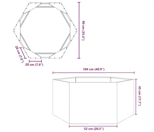Dārza Puķu Kaste, Sešstūra, 104X90X45 Cm, Cinkots Tērauds Vidaxl
