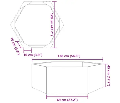 Puķu Kaste, Melna, Sešstūra, 138X120X45 Cm, Tērauds Vidaxl