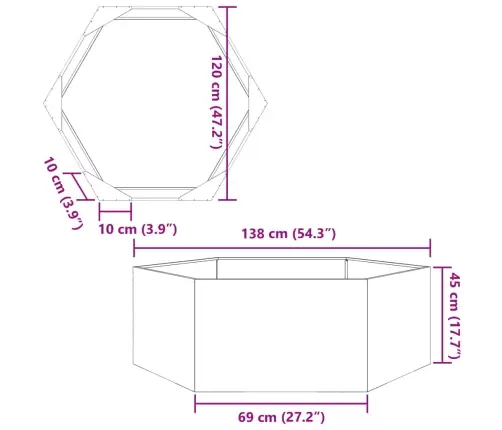 Kuusnurkne Aia Taimekast, Antratsiit, 138 X 120 X 45 cm Teras