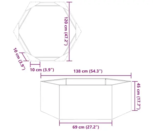 Dārza Puķu Kaste, Sešstūra, 138X120X45 Cm, Cinkots Tērauds Vidaxl
