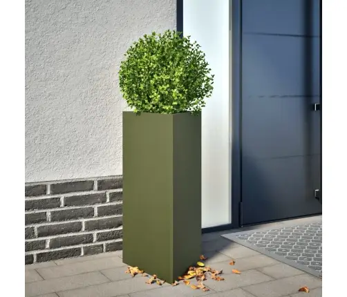 Dārza Puķu Kastes, 2 Gab., Olīvu Zaļa, 40X34,5X70 Cm, Tērauds Vidaxl