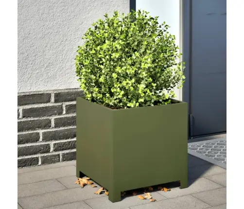 Dārza Puķu Kaste, Olīvu Zaļa, 40X40X40 Cm, Tērauds Vidaxl