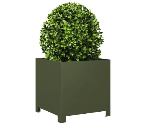 Dārza Puķu Kastes, 2 Gab., Olīvu Zaļas, 40X40X40 Cm, Tērauds Vidaxl