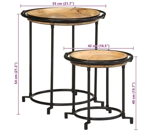 2 Gabalu Sānu Galda Komplekts Masīvkoka Mango Vidaxl