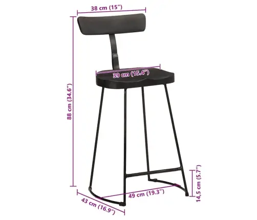 Baro Taburetės, 2Vnt., Juodos, 49X43X88 cm Medžio Masyvo Mango