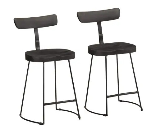 Baro Taburetės, 2Vnt., Juodos, 49X43X79 cm Medžio Masyvo Mango