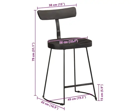 Baro Taburetės, 2Vnt., Juodos, 49X43X79 cm Medžio Masyvo Mango