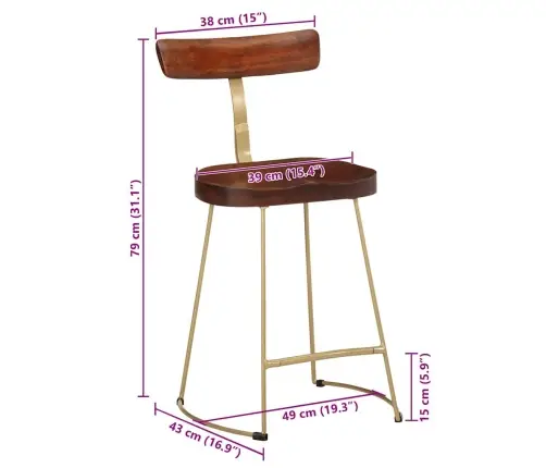 Baro Taburetės, 2Vnt., 49X43X79 cm Medžio Masyvo Mango Baro Taburetės, 2Vnt., 49X43X79 cm Medžio Masyvo Mango