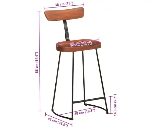 Bāra Krēsli, 2 Gab., 49X43X88 Cm, Mango Masīvkoks Vidaxl