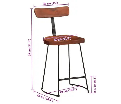 Bāra Krēsli, 2 Gab., 49X43X79 Cm, Mango Masīvkoks Vidaxl