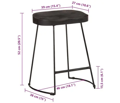 Bāra Krēsli, 2 Gab., Melni, 46X38X52 Cm, Mango Masīvkoks Vidaxl