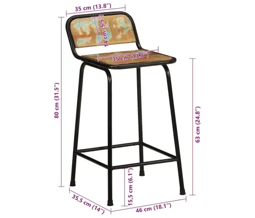 Bāra Krēsli, 4 Gab., 46X35,5X80 Cm, Pārstrādāts Masīvkoks Vidaxl