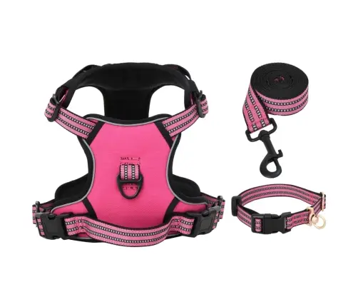 Suņu Siksnas Ar Pavadu Un Kakla Siksnu, Regulējamas, Rozā, L Vidaxl