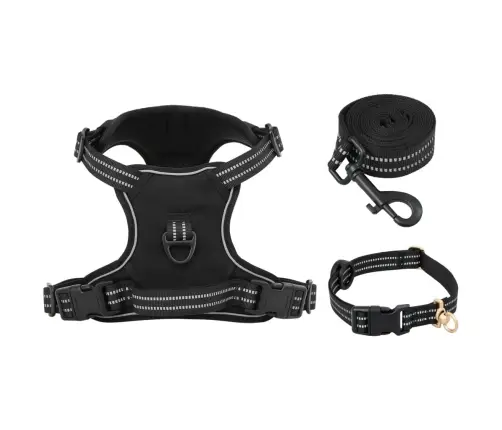 Suņu Siksnas Ar Pavadu Un Kakla Siksnu, Regulējamas, Melnas, Xl Vidaxl