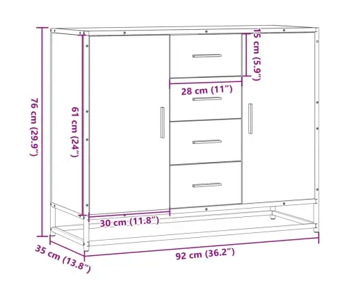 Kumode, Pelēka Ozolkoka, 92X35X76 Cm, Inženierijas Koks Vidaxl