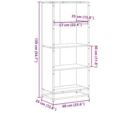 Grāmatu Plaukts, Melns, 60X35X139 Cm, Inženierijas Koks Vidaxl