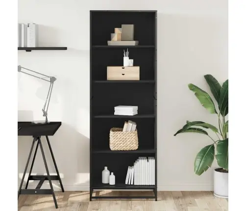 Knygų Spinta, Juodos Spalvos, 60X35X170,5cm Apdirbta Mediena