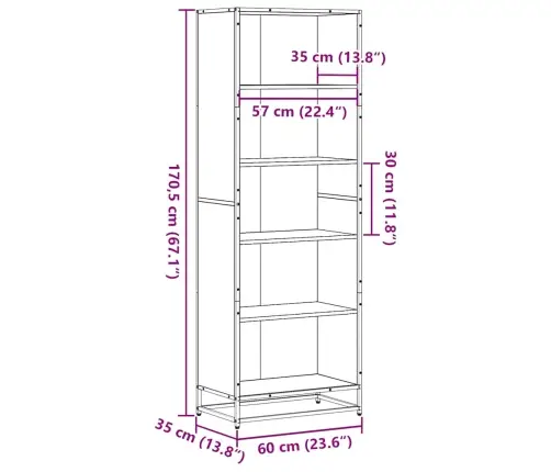 Knygų Spinta, Ruda Ąžuolo, 60X35X170,5cm Apdirbta Mediena