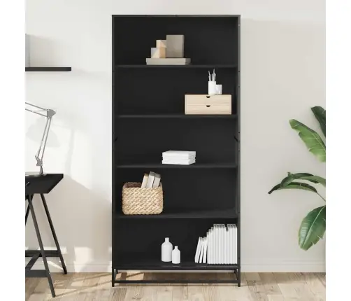 Grāmatplaukts, Melns, 80,5X35X170,5 Cm, Inženierijas Koks Vidaxl