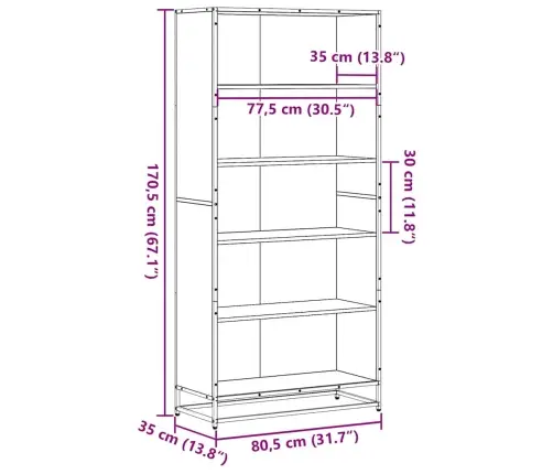 Grāmatplaukts, Ozola Krāsa, 80,5X35X170,5 Cm, Inženierijas Koks Vidaxl