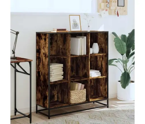 Grāmatu Skapis Kūpināts Ozols Inženierijas Koks Un Metāls Vidaxl