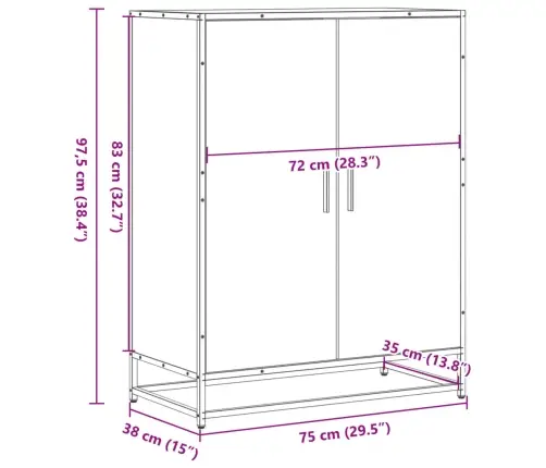 Apavu Skapītis, Ozolkoka, 75X38X97,5Cm Inženierijas Koks&Metāls Vidaxl