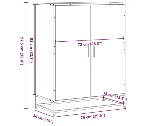 Apavu Skapītis, Ozolkoka, 75X38X97,5Cm Inženierijas Koks&Metāls Vidaxl