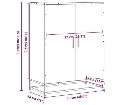 Apavu Skapītis, Brūns, 75X38X97,5 Cm, Inženierijas Koks&Metāls Vidaxl