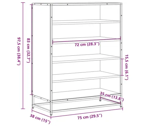 Apavu Skapītis, Ozolkoka, 75X38X97,5Cm Inženierijas Koks&Metāls Vidaxl