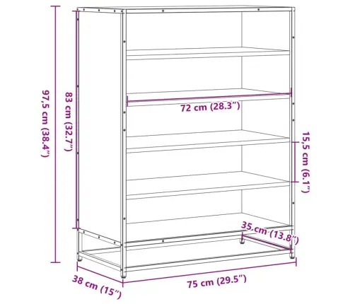 Apavu Skapītis, Brūns, 75X38X97,5 Cm, Inženierijas Koks&Metāls Vidaxl