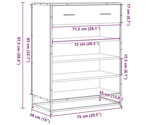 Apavu Skapis Melns 75X38X97,5 Cm Engineered Wood And Metal Vidaxl