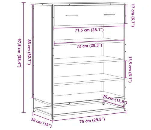Apavu Skapītis, Ozolkoka, 75X38X97,5Cm Inženierijas Koks&Metāls Vidaxl