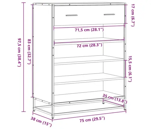 Jalatsikapp, Suitsutatud Tamm, 75X38X97,5 cm Tehispuit